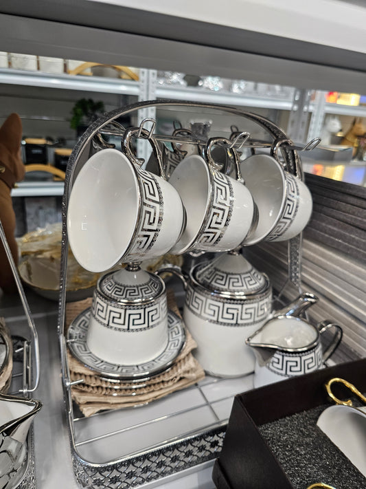 Elegant tea and coffee set Greek pattern