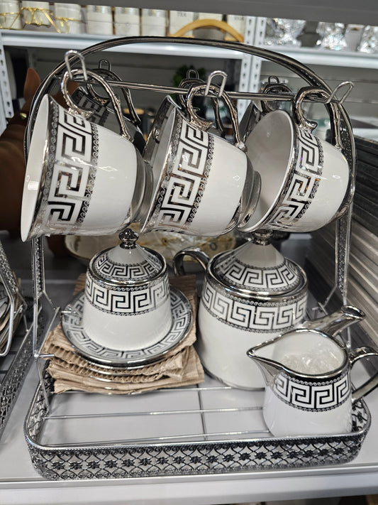 Elegant tea and coffee set Greek pattern