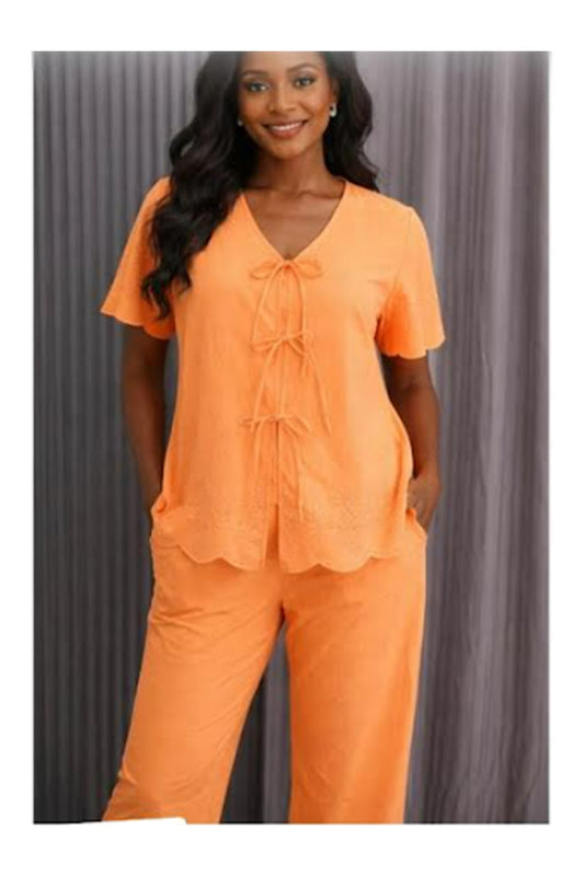 Ladies Orange Broderie Anglaise set