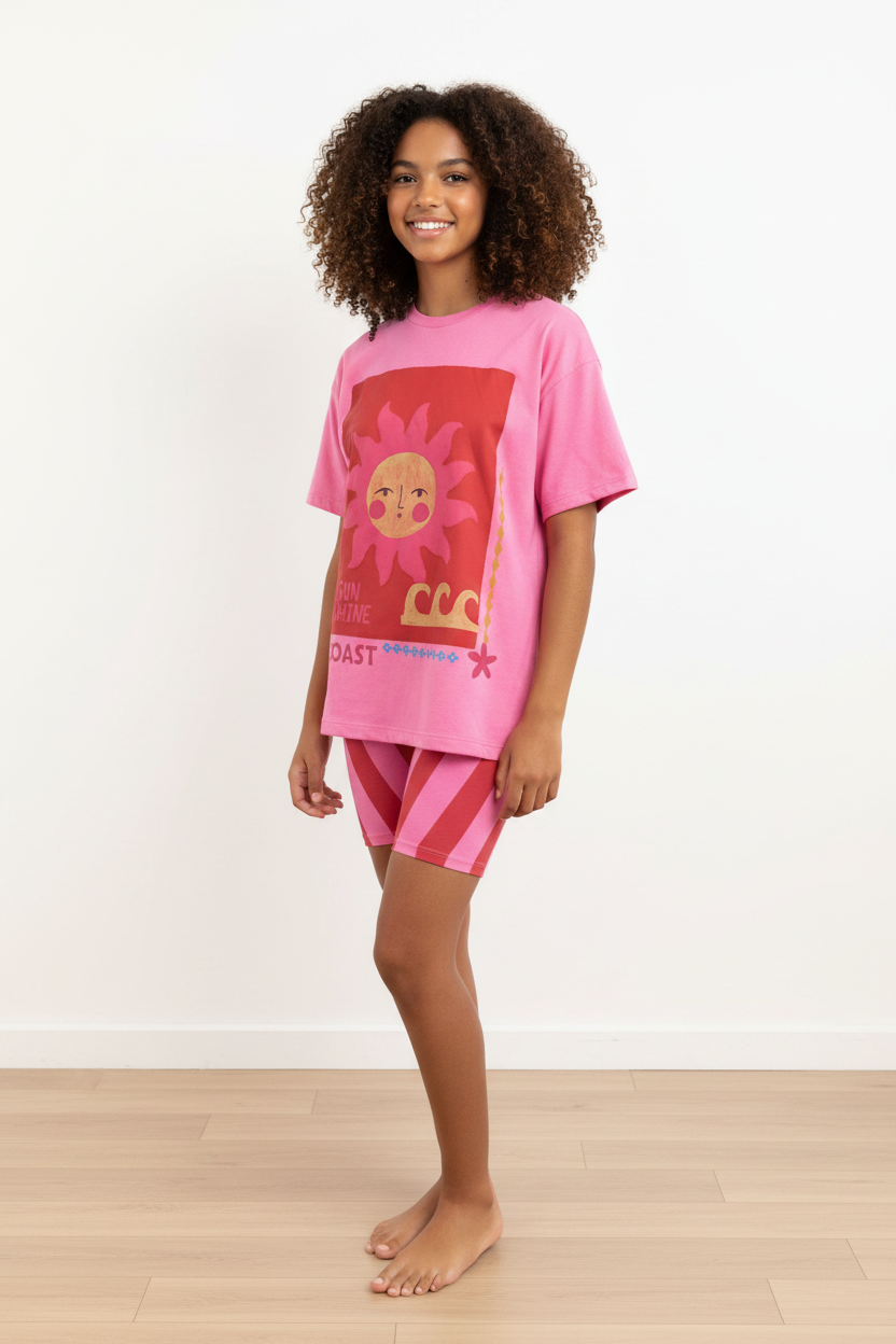 Girls Cycling Shorts & T-shirt 2pce Set.